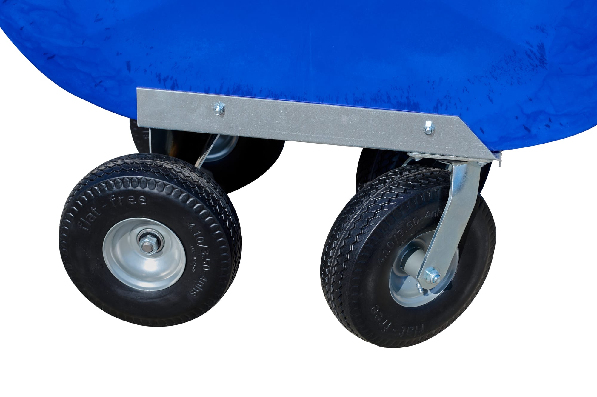 FC-8 feed cart close-up of flat-free swivel casters and galvanized steel base frame