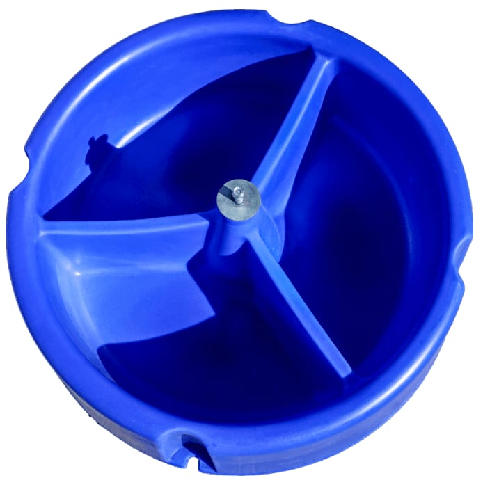 MFB 99 black rubber round mineral feeder tub without lid, angled side view showing ribbed exterior